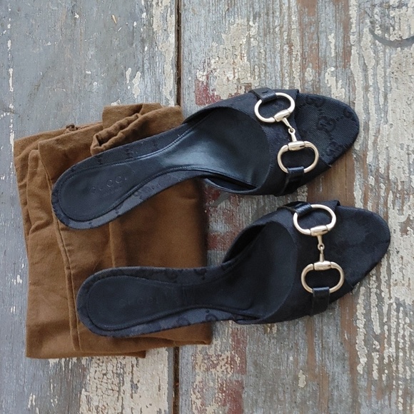 Gucci Shoes - GUCCI Horsebit monogram black mules slides 6.5 vintageTom Ford Era